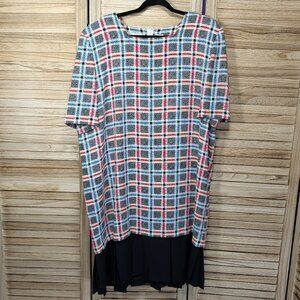 VINTAGE Ms Chaus Plaid Short Sleeve Dress with Pleaded Skirt Size 18